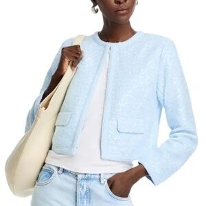 AQUA Sequin Tweed Jacket In Blue